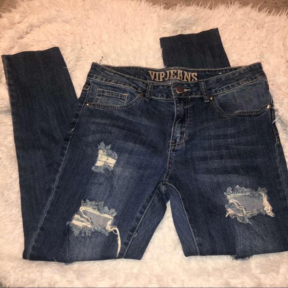 VIP JEANS. Dark Distressed Jeans